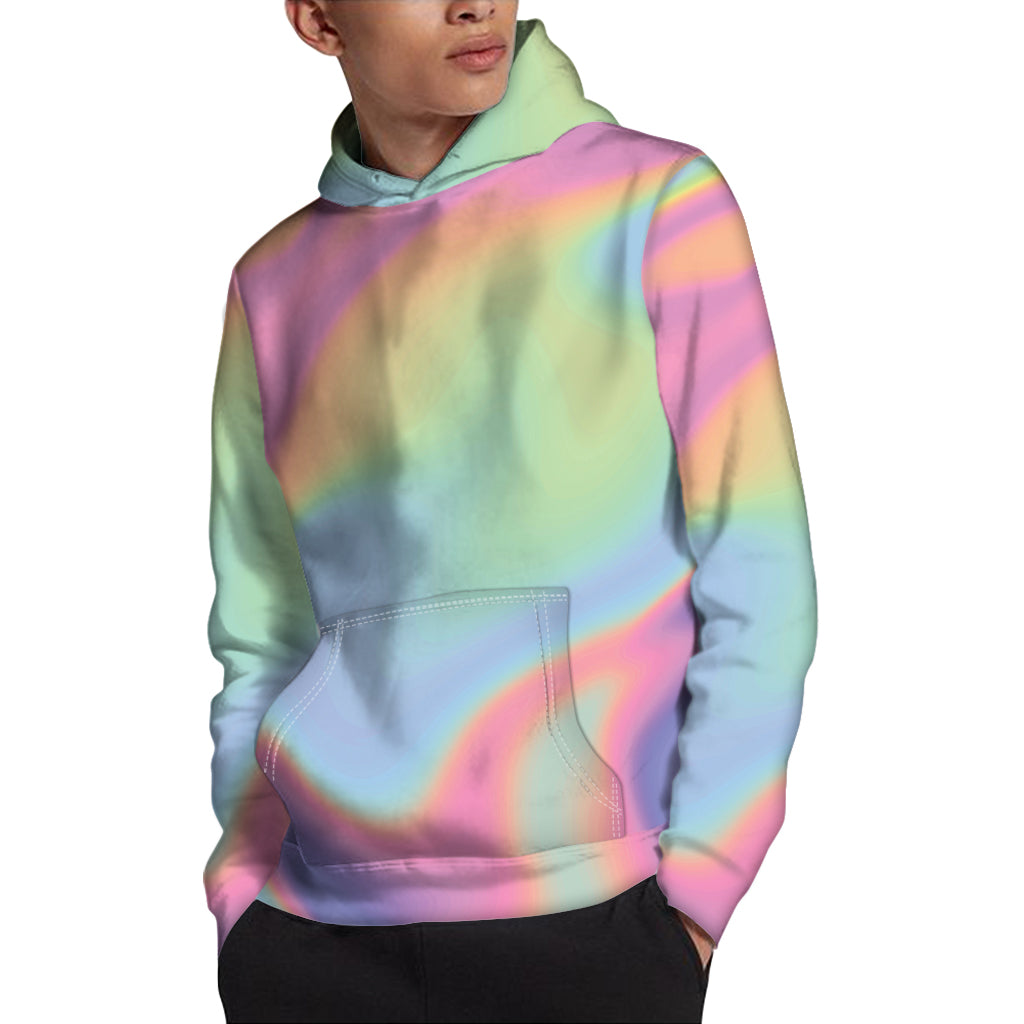 Pastel Holographic Print Pullover Hoodie