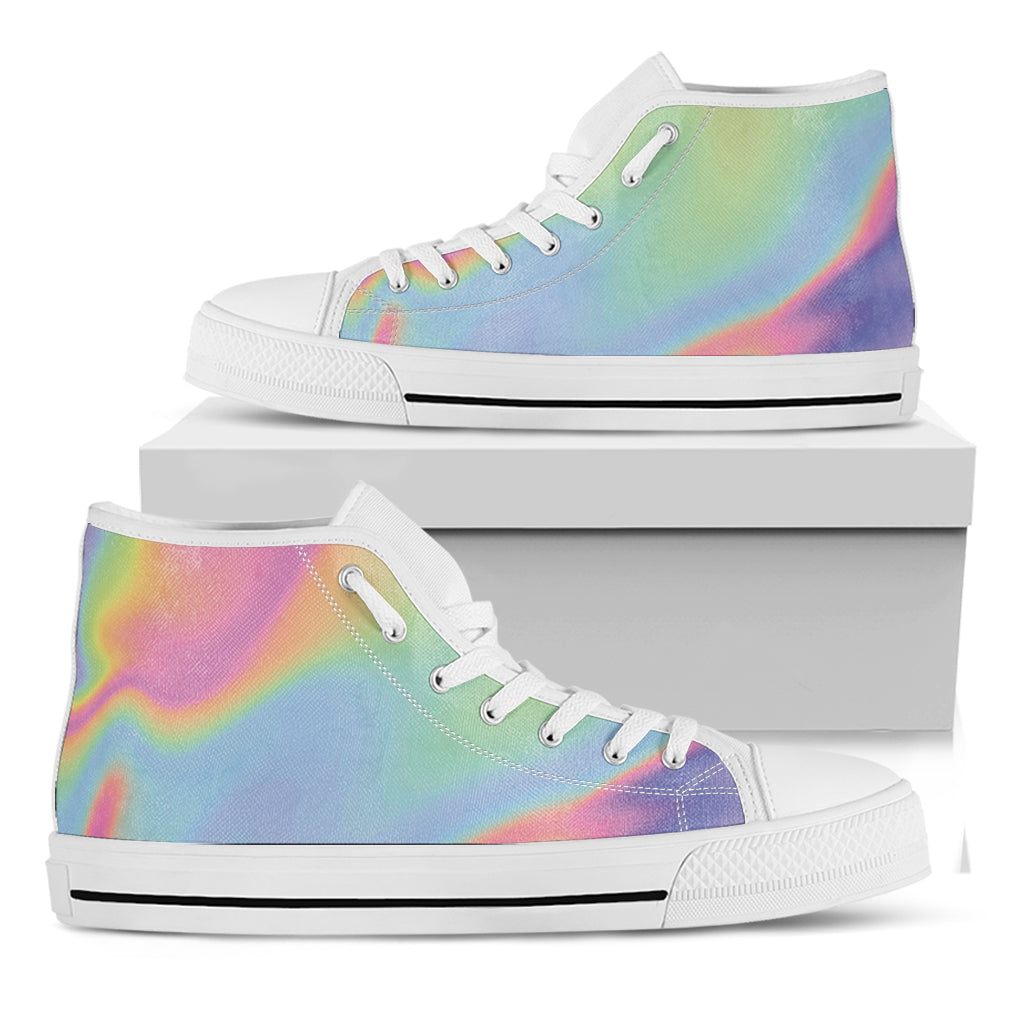 Pastel Holographic Print White High Top Shoes