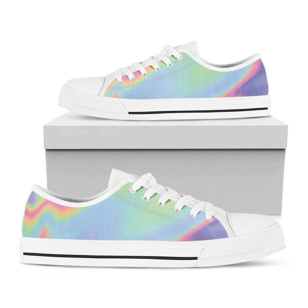 Pastel Holographic Print White Low Top Shoes