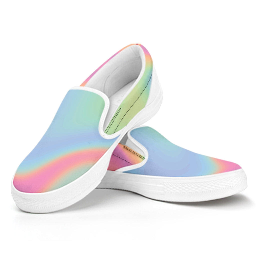 Pastel Holographic Print White Slip On Shoes