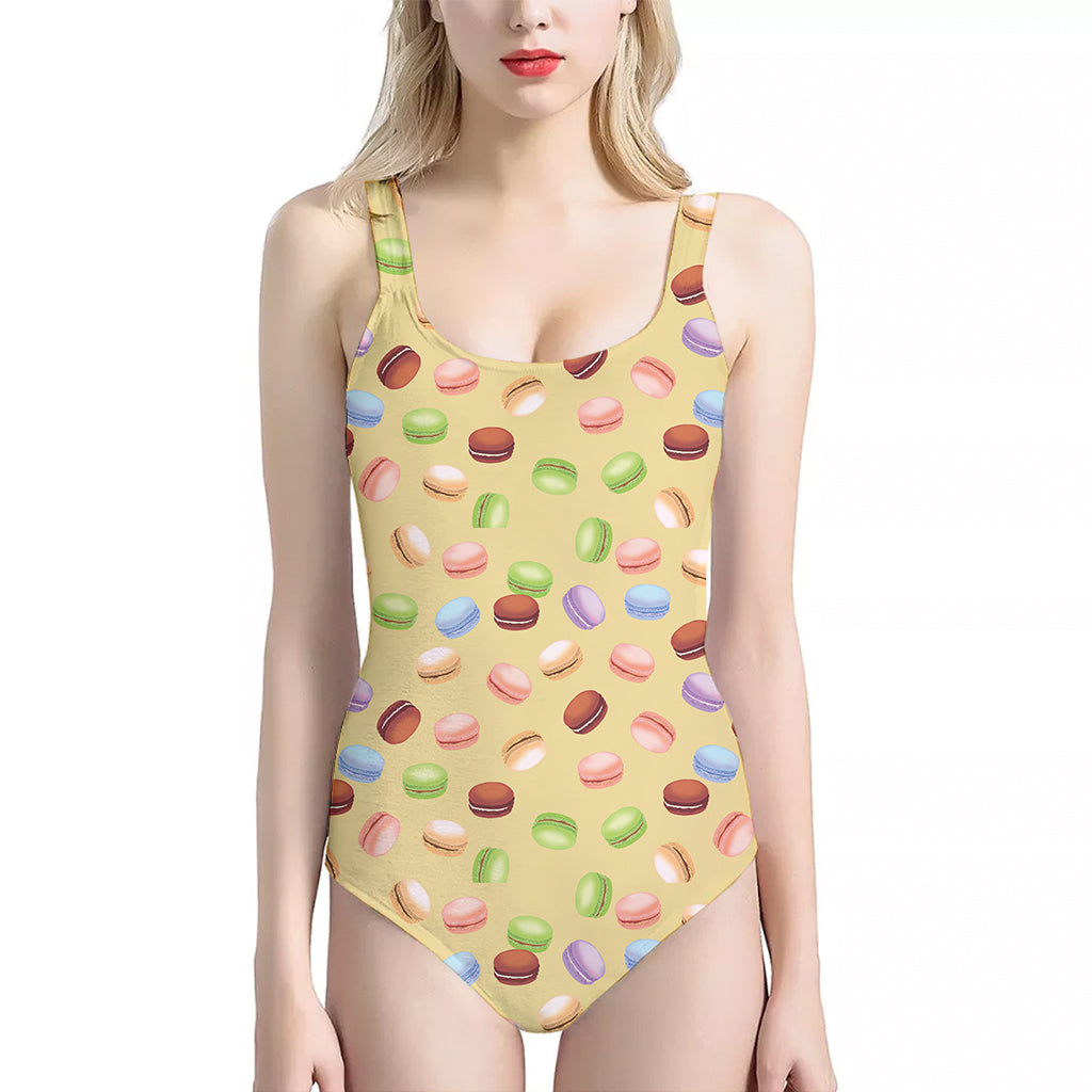 Pastel Macaron Pattern Print One Piece Halter Neck Swimsuit