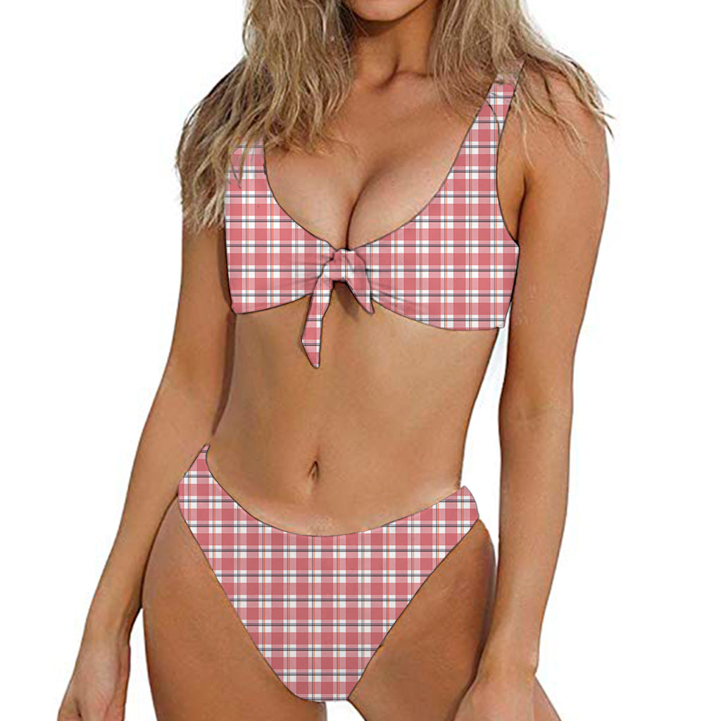 Pastel Madras Pattern Print Front Bow Tie Bikini