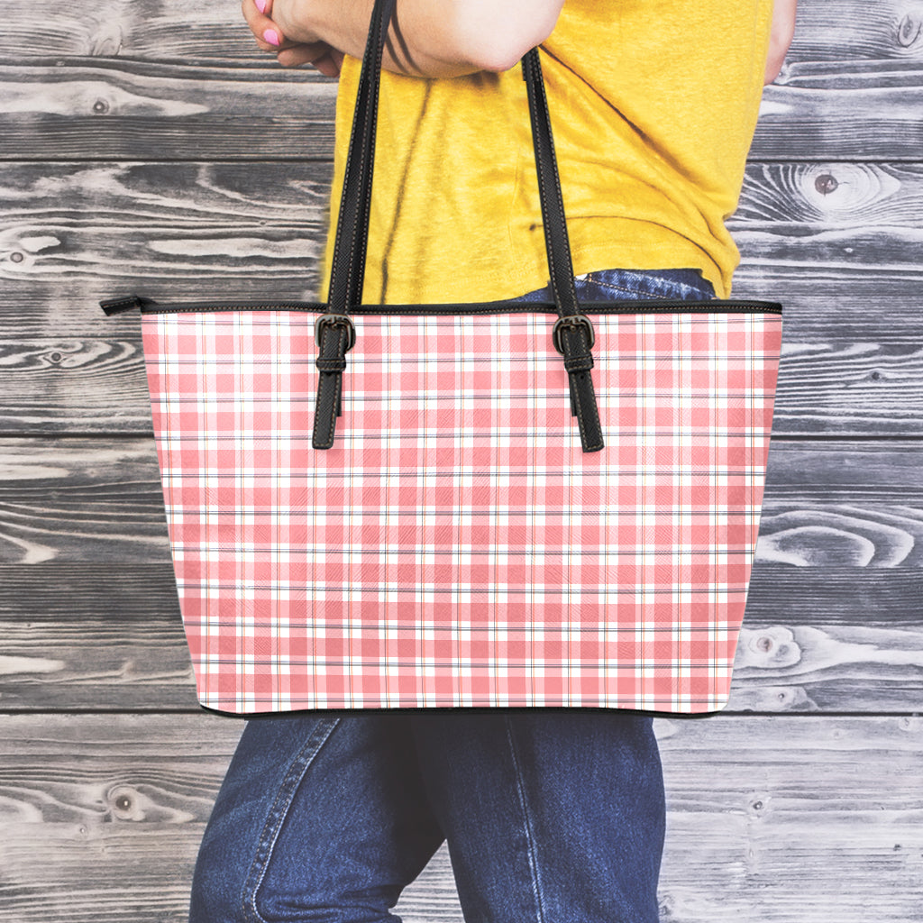 Pastel Madras Pattern Print Leather Tote Bag