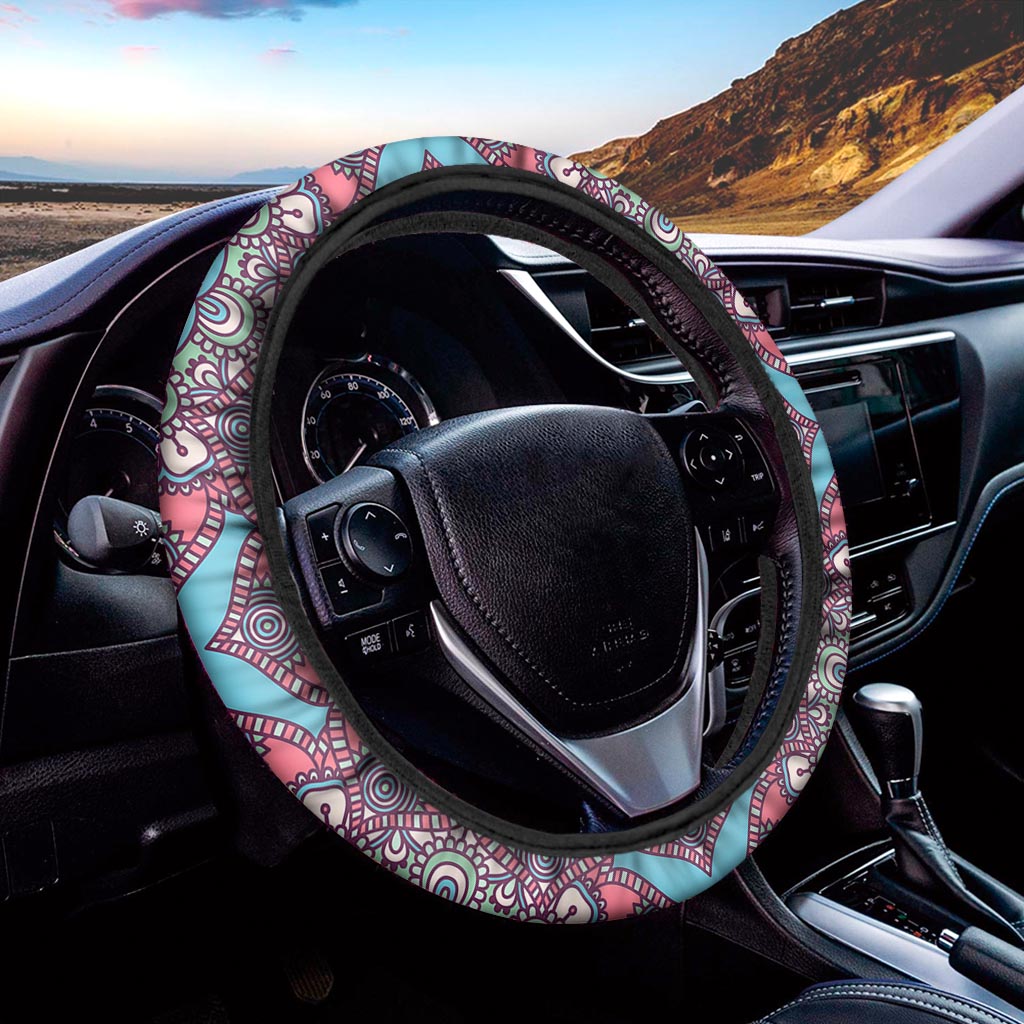 Pastel Mandala Bohemian Pattern Print Car Steering Wheel Cover