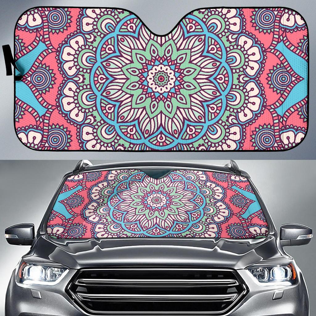 Pastel Mandala Bohemian Pattern Print Car Sun Shade