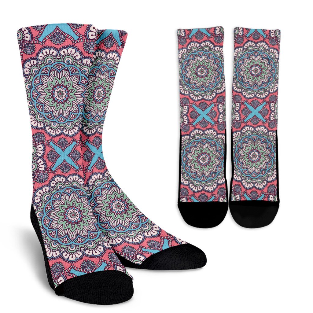 Pastel Mandala Bohemian Pattern Print Crew Socks