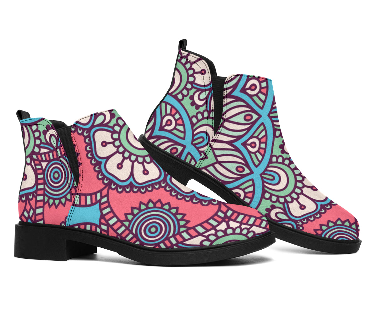 Pastel Mandala Bohemian Pattern Print Flat Ankle Boots