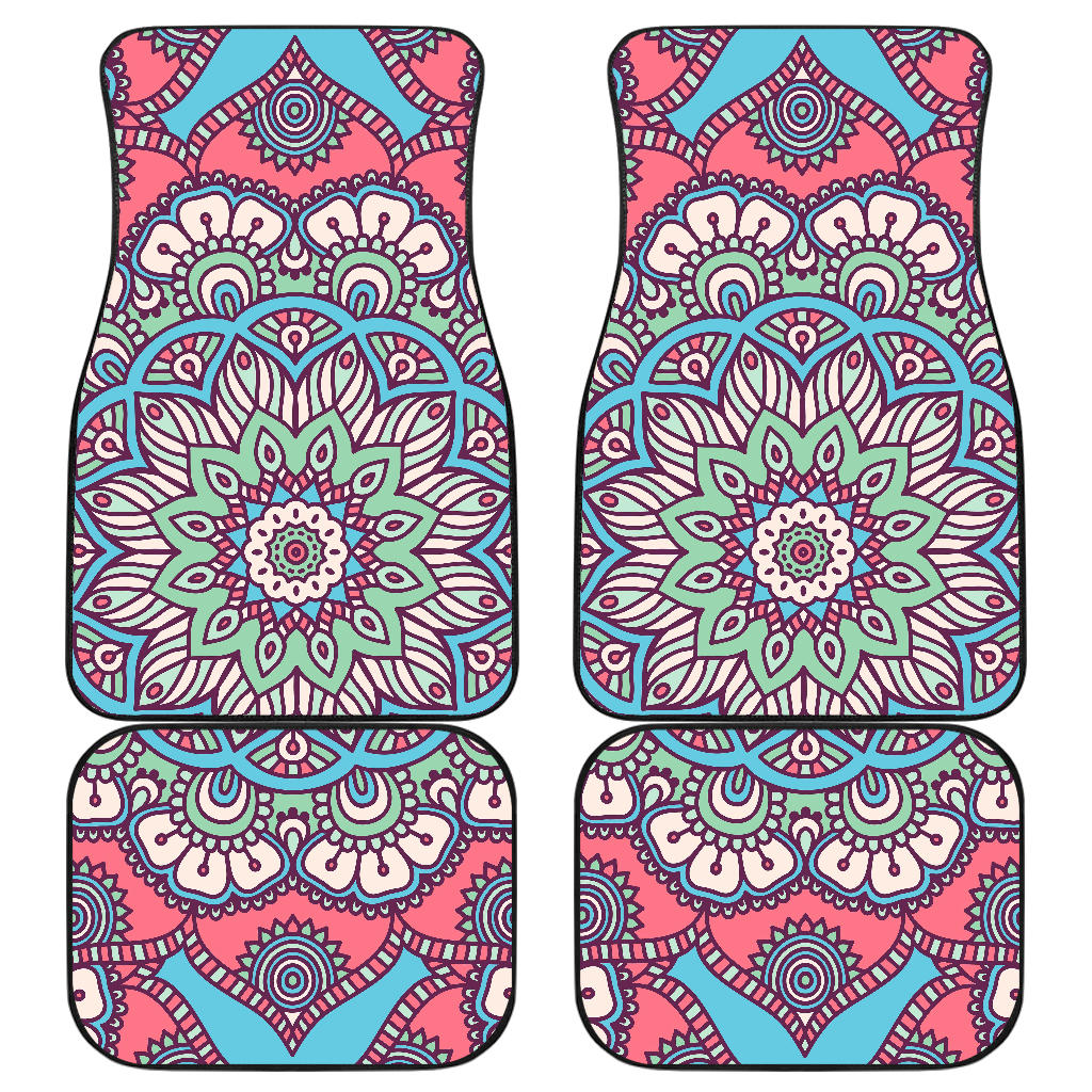 Pastel Mandala Bohemian Pattern Print Front and Back Car Floor Mats