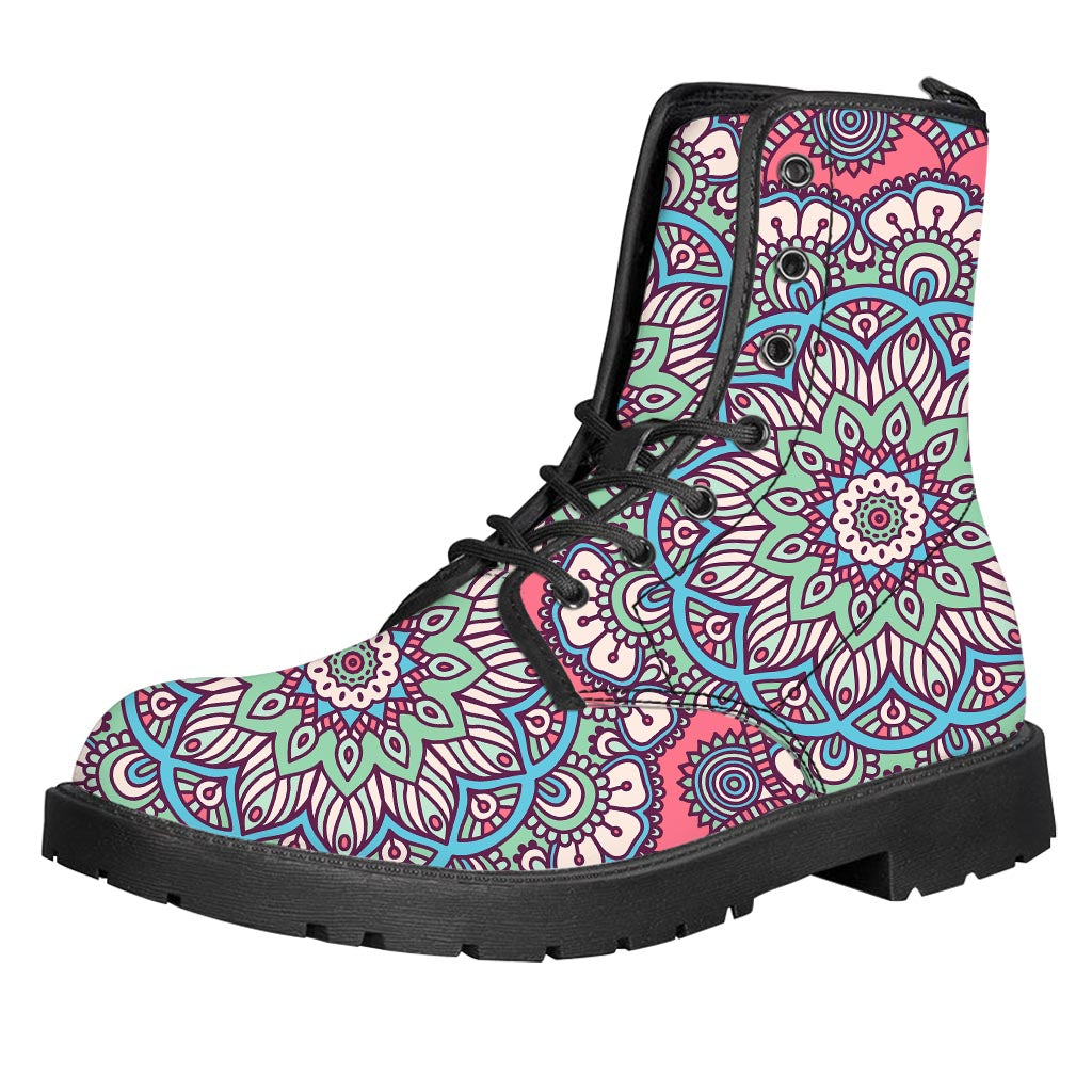 Pastel Mandala Bohemian Pattern Print Leather Boots