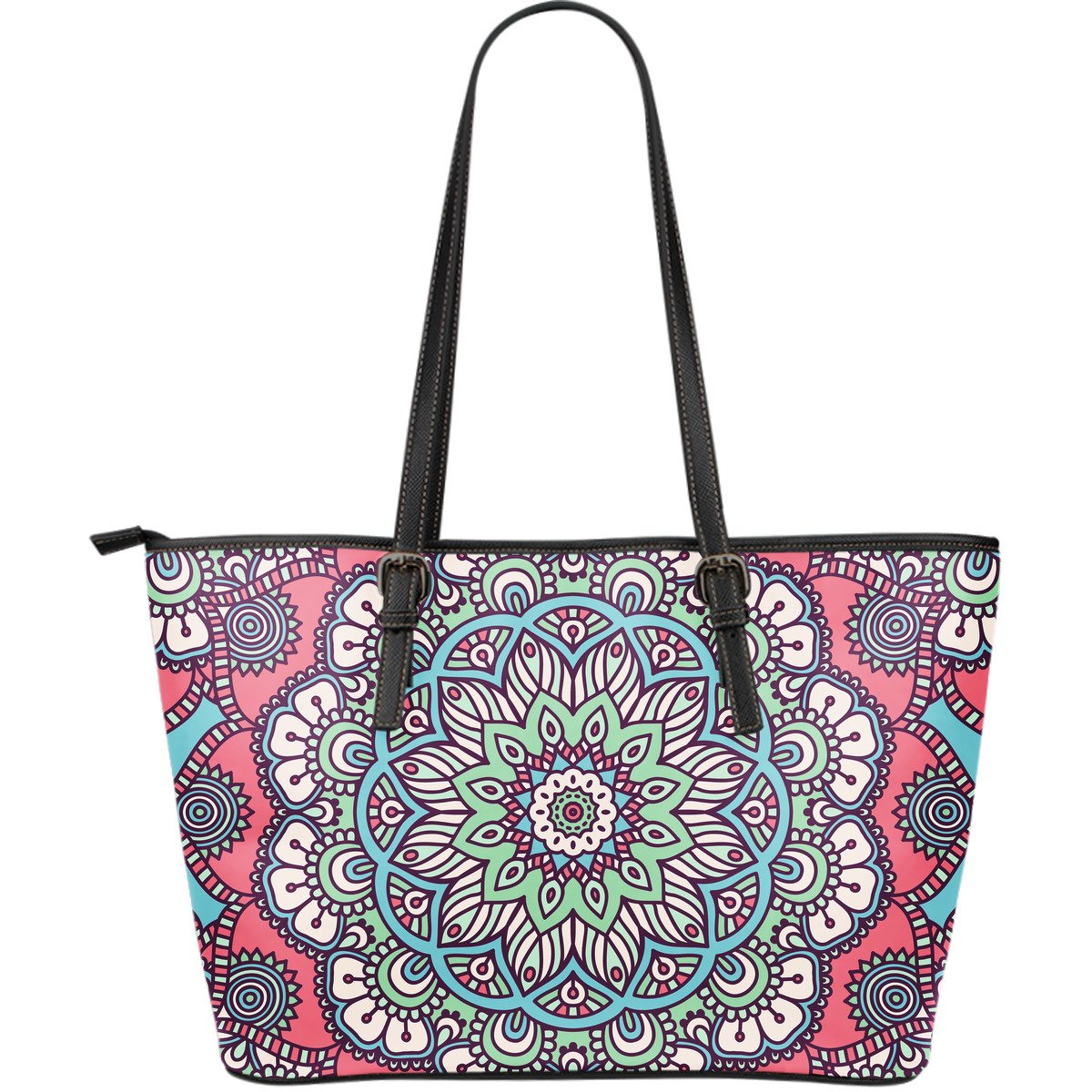 Pastel Mandala Bohemian Pattern Print Leather Tote Bag