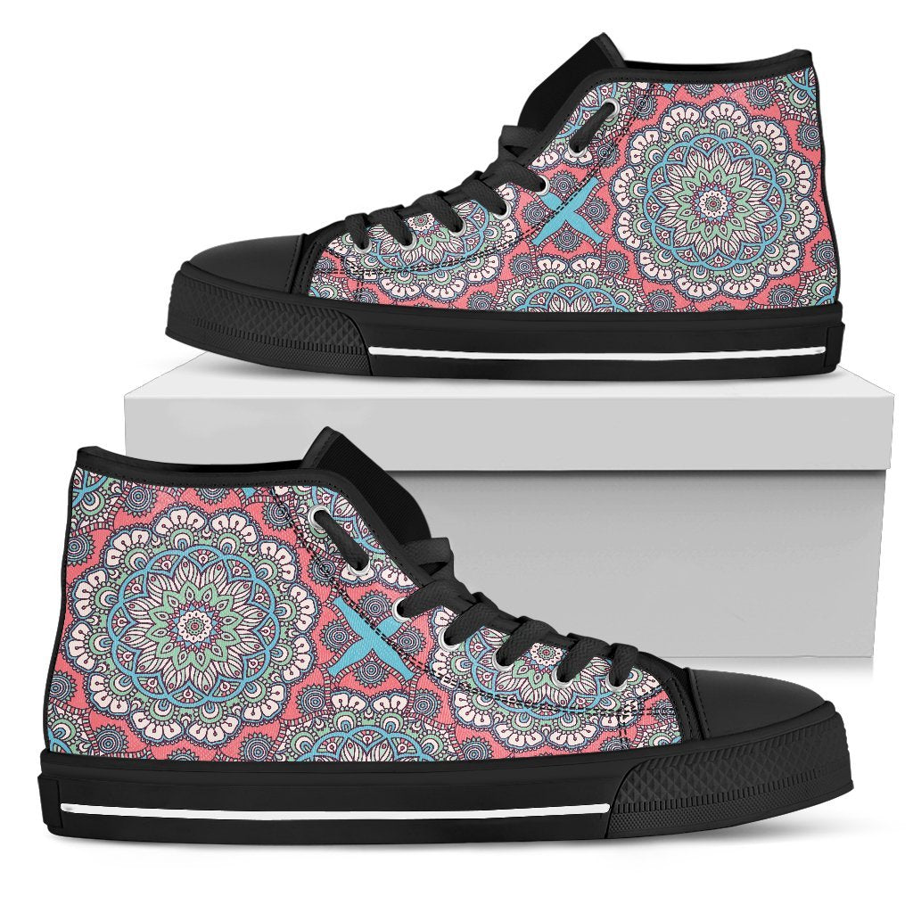 Pastel Mandala Bohemian Pattern Print Men's High Top Shoes