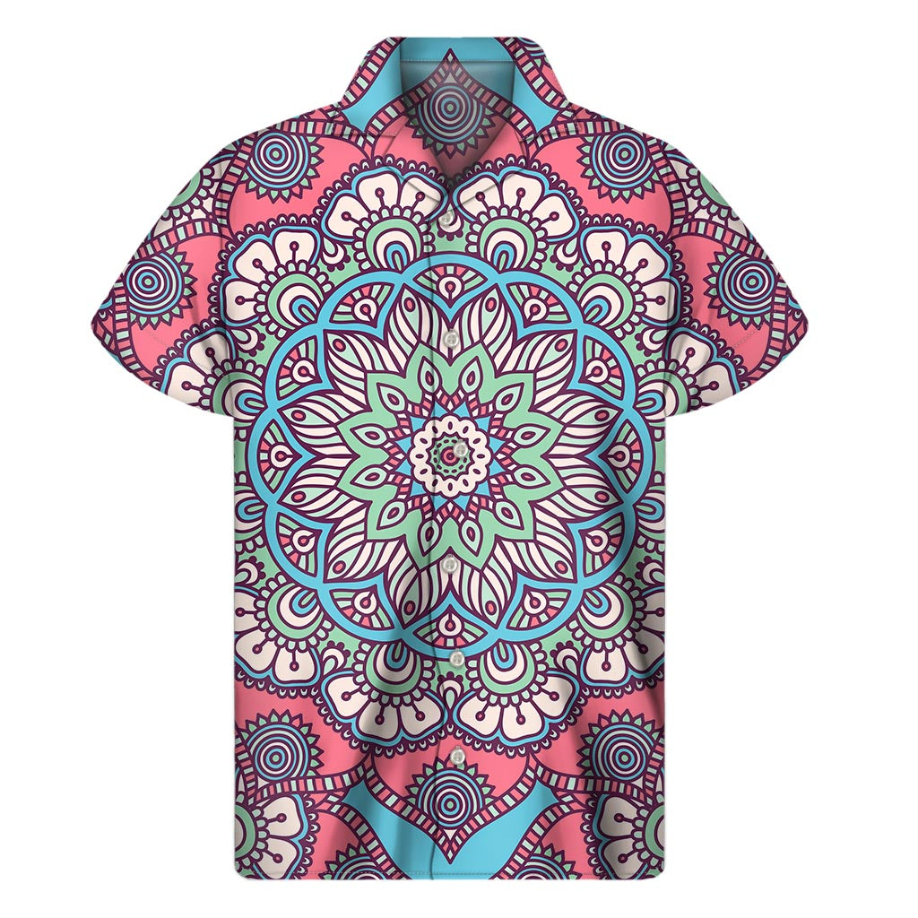 Pastel Mandala Bohemian Pattern Print Men's Short Sleeve Shirt