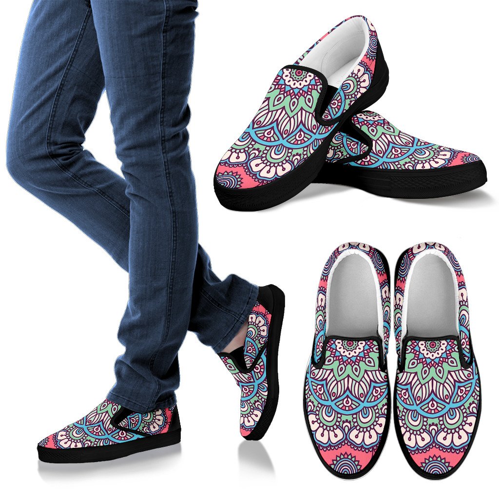 Pastel Mandala Bohemian Pattern Print Men's Slip On Shoes