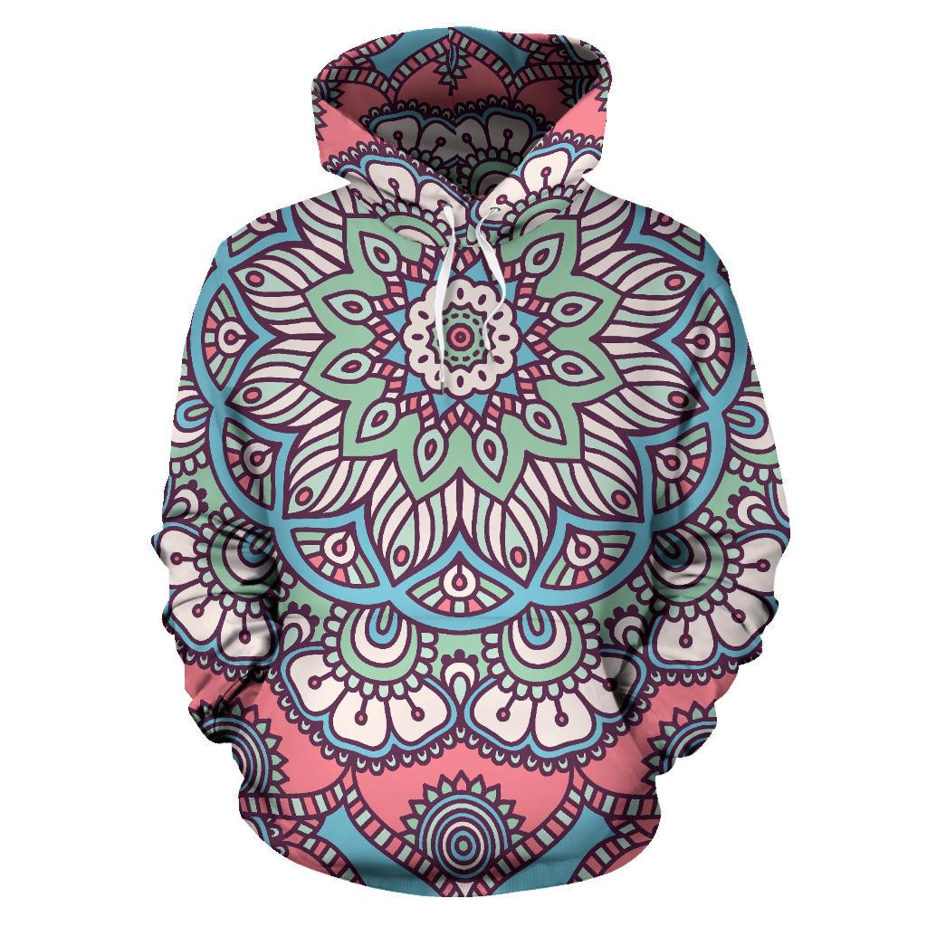 Pastel Mandala Bohemian Pattern Print Pullover Hoodie