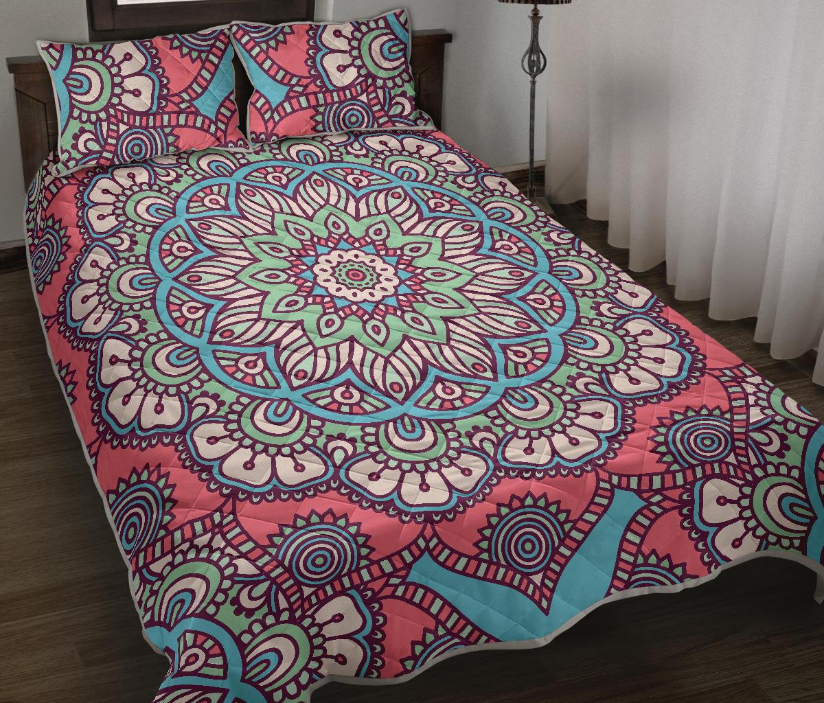 Pastel Mandala Bohemian Pattern Print Quilt Bed Set