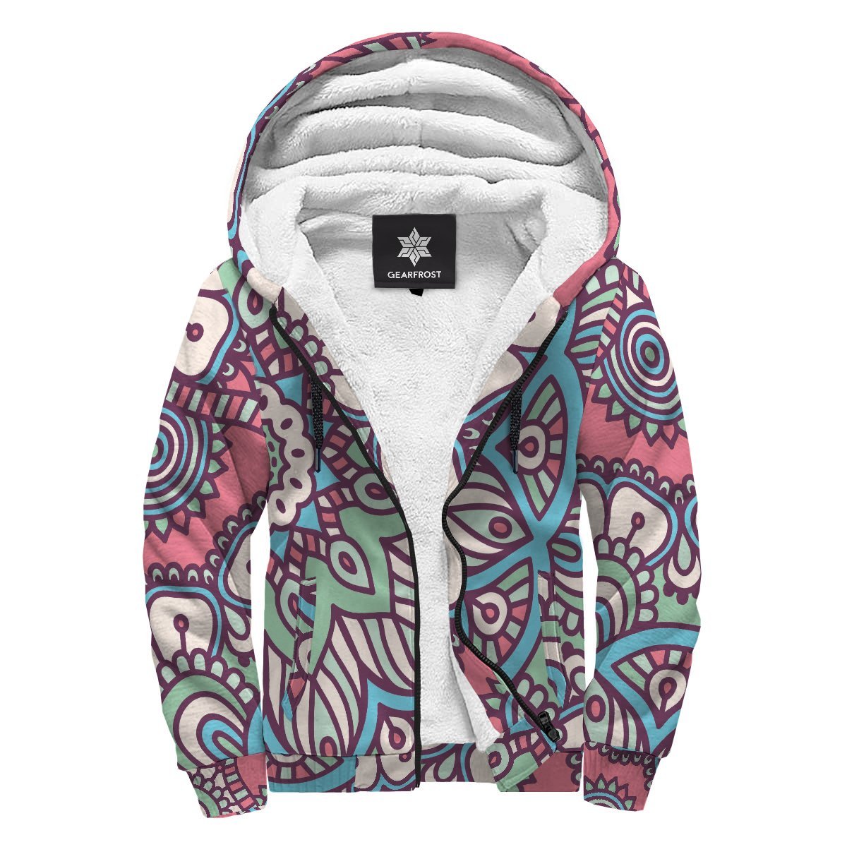 Pastel Mandala Bohemian Pattern Print Sherpa Lined Fleece Hoodie