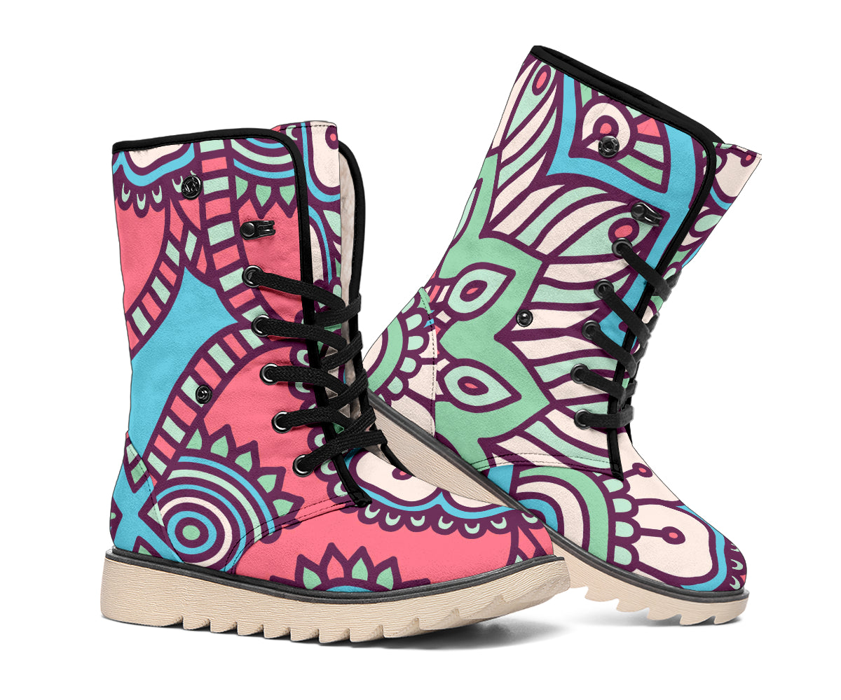 Pastel Mandala Bohemian Pattern Print Winter Boots