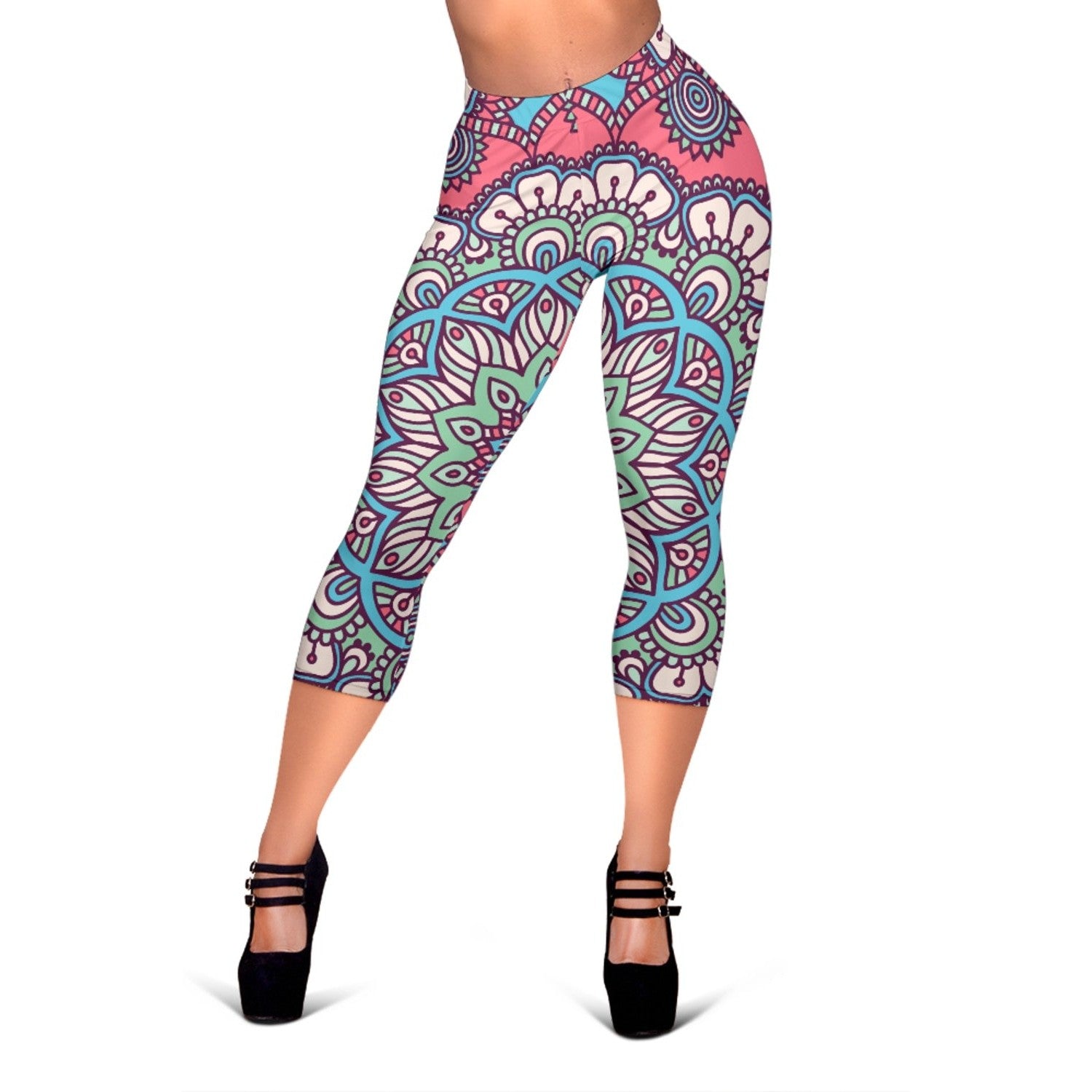 Pastel Mandala Bohemian Pattern Print Women's Capri Leggings