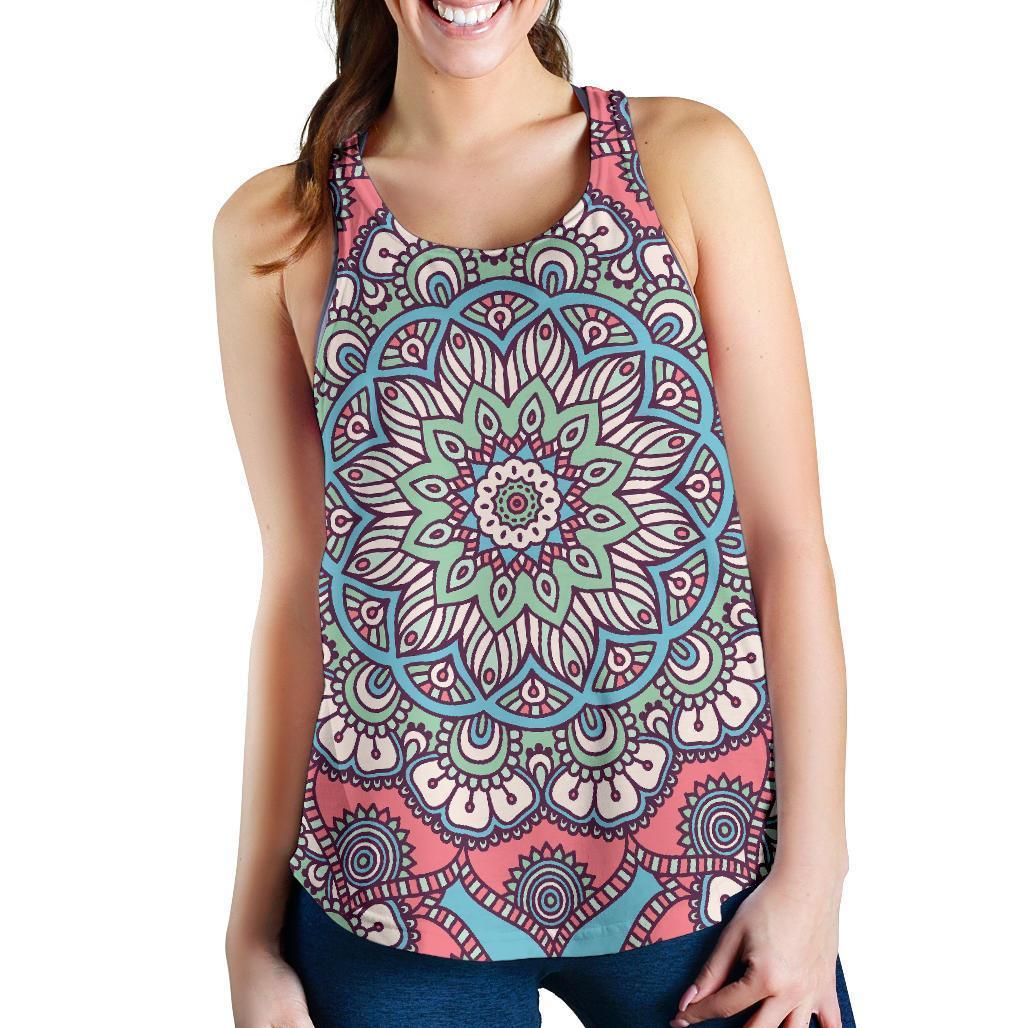 Pastel Mandala Bohemian Pattern Print Women's Racerback Tank Top