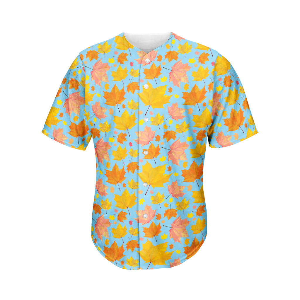 Pastel Maple Leaves Pattern Print Men's Baseball Jersey