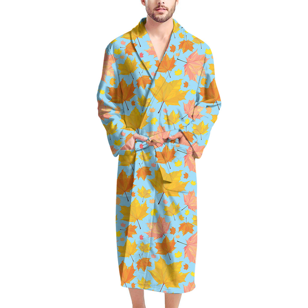 Pastel Maple Leaves Pattern Print Men's Bathrobe