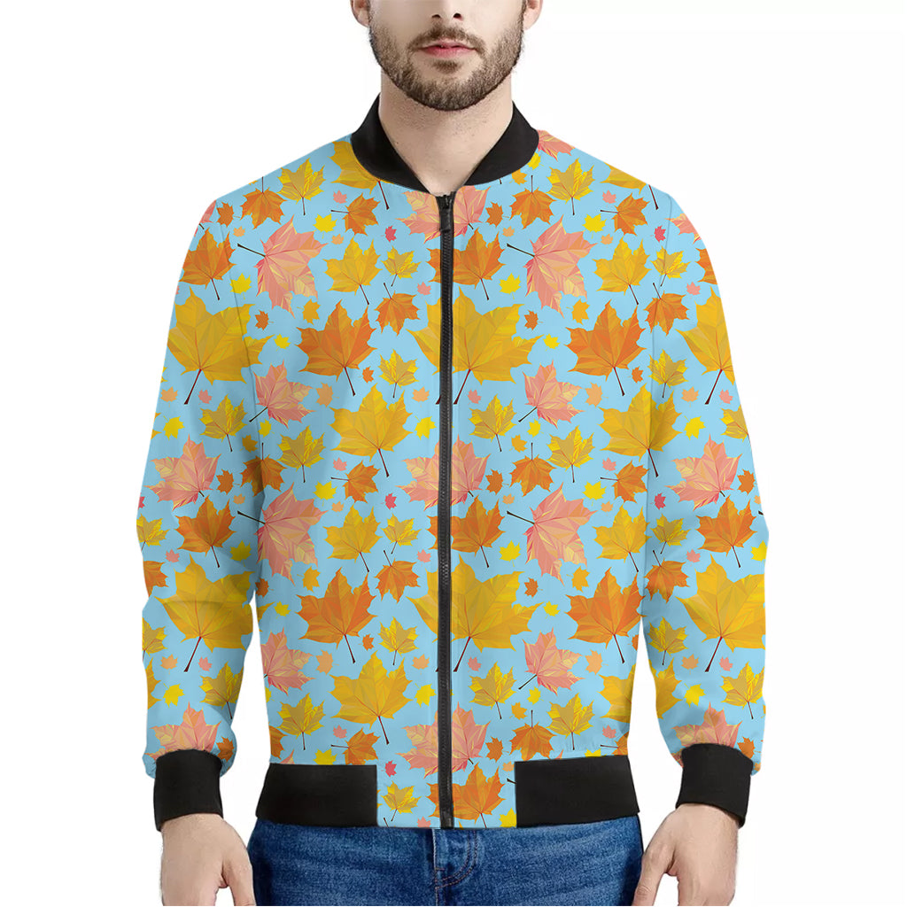 Pastel Maple Leaves Pattern Print Men's Bomber Jacket