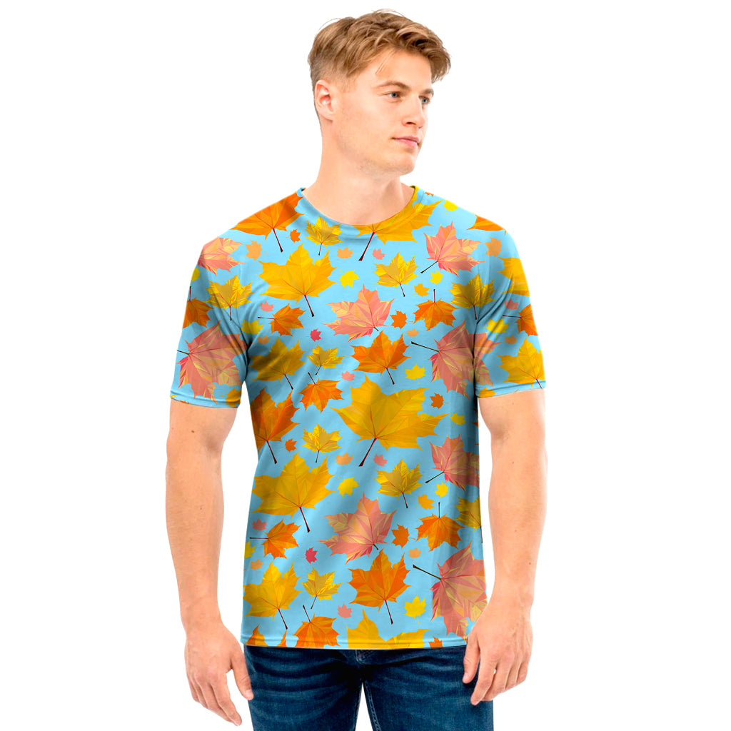 Pastel Maple Leaves Pattern Print Men's T-Shirt