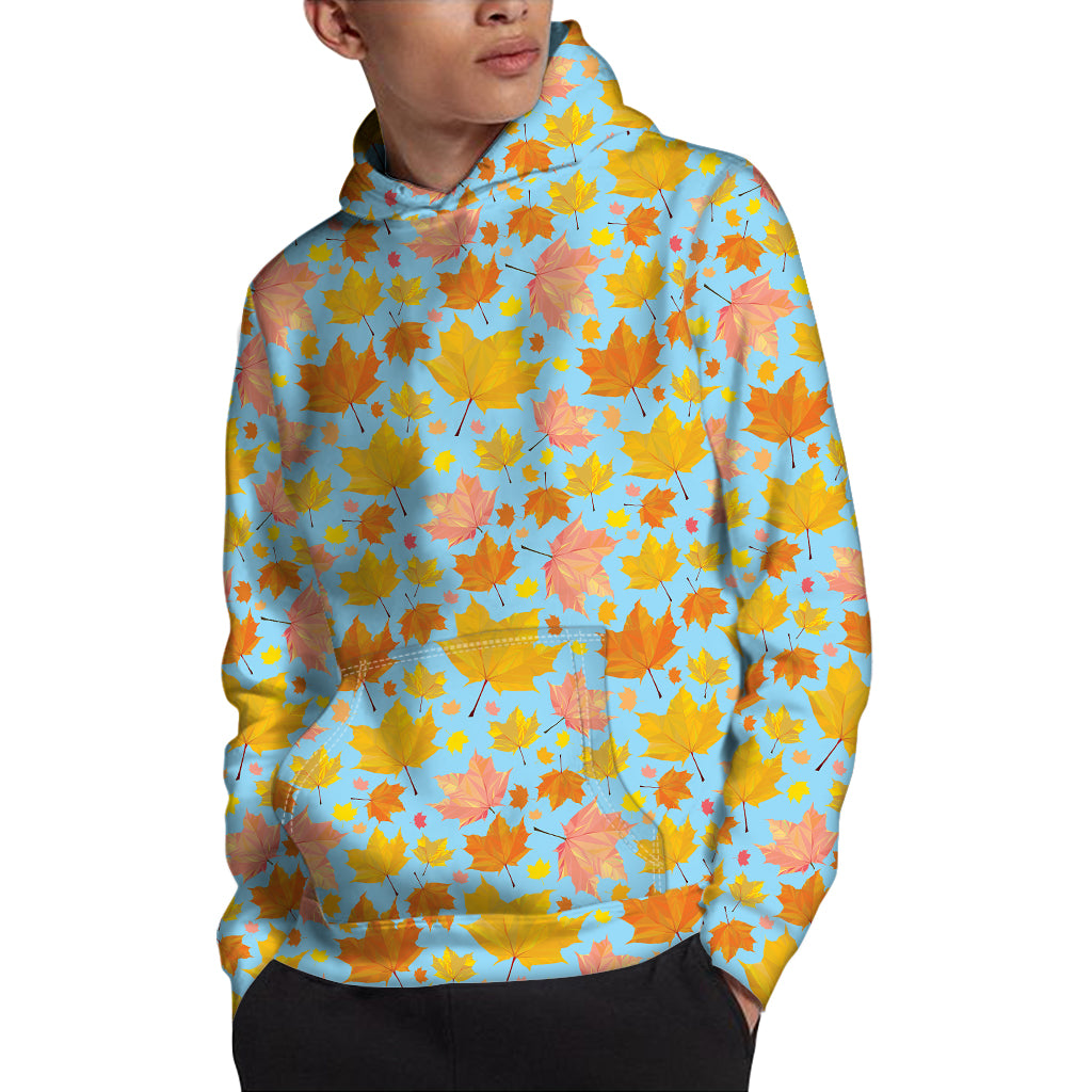 Pastel Maple Leaves Pattern Print Pullover Hoodie