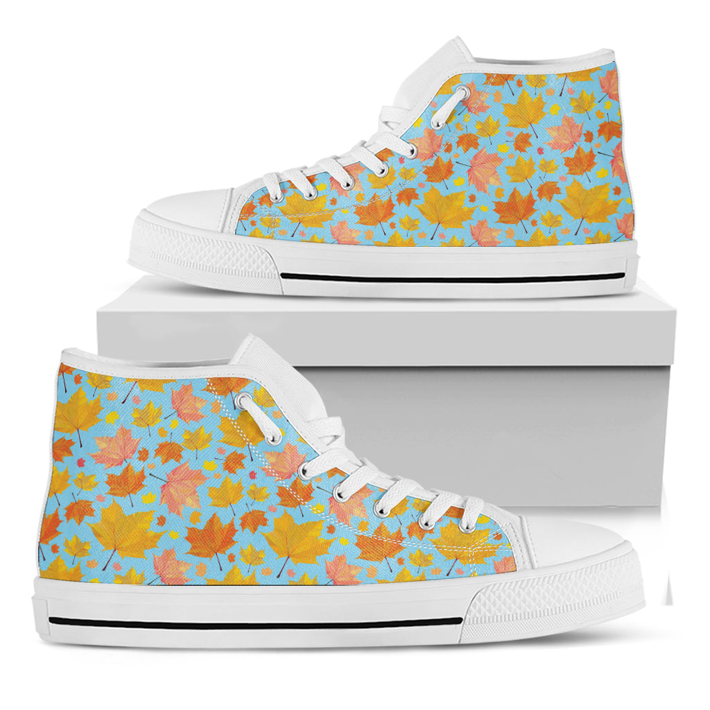 Pastel Maple Leaves Pattern Print White High Top Shoes