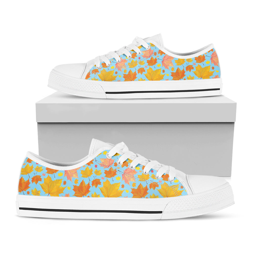 Pastel Maple Leaves Pattern Print White Low Top Shoes