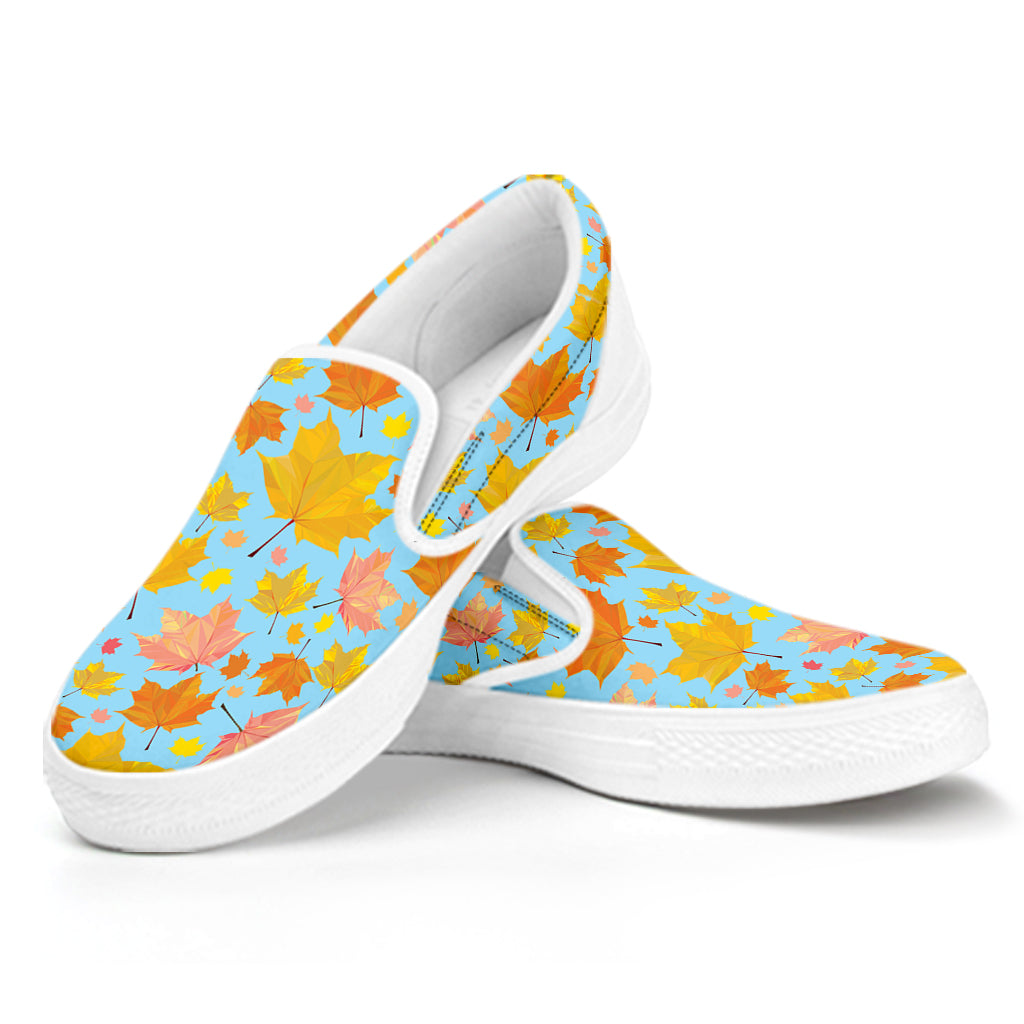 Pastel Maple Leaves Pattern Print White Slip On Shoes