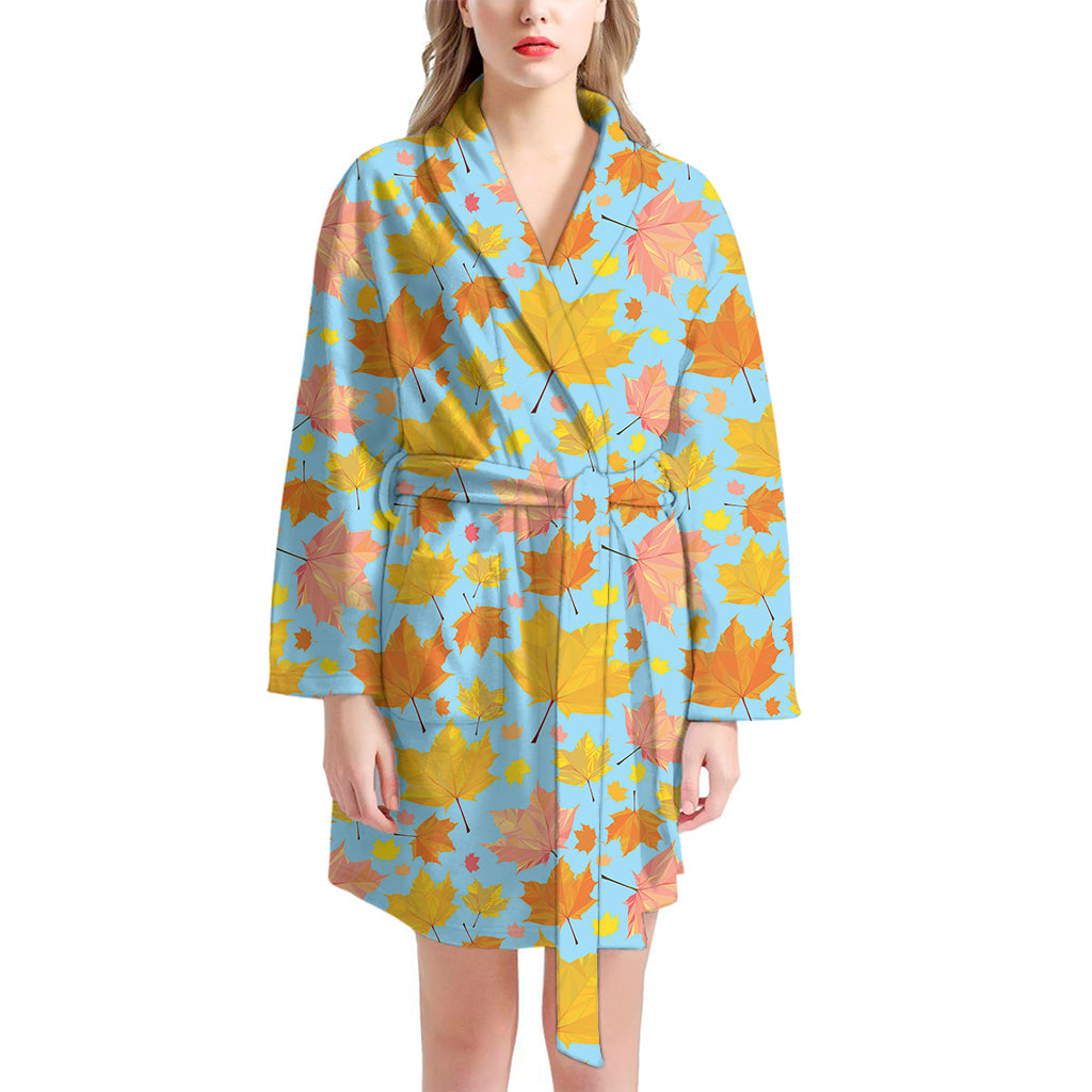 Pastel Maple Leaves Pattern Print Women's Bathrobe