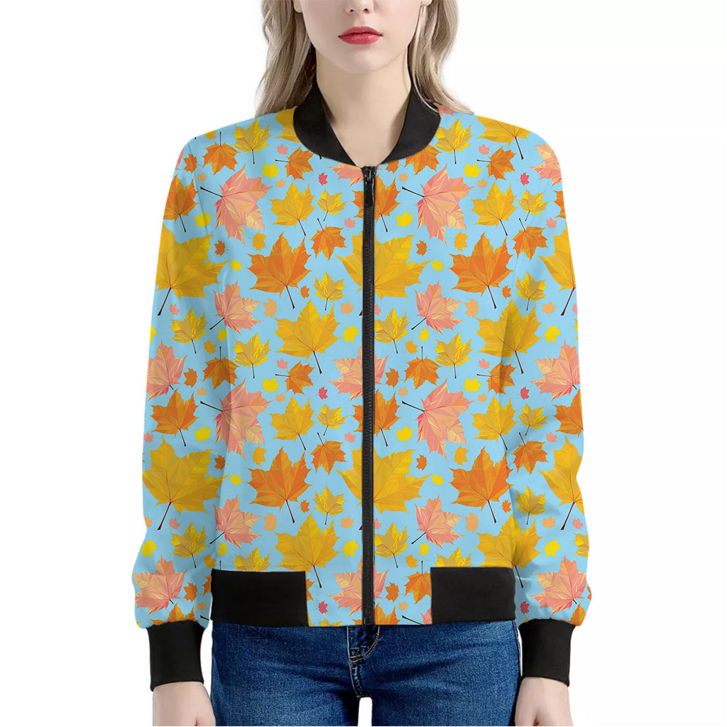 Pastel Maple Leaves Pattern Print Women's Bomber Jacket