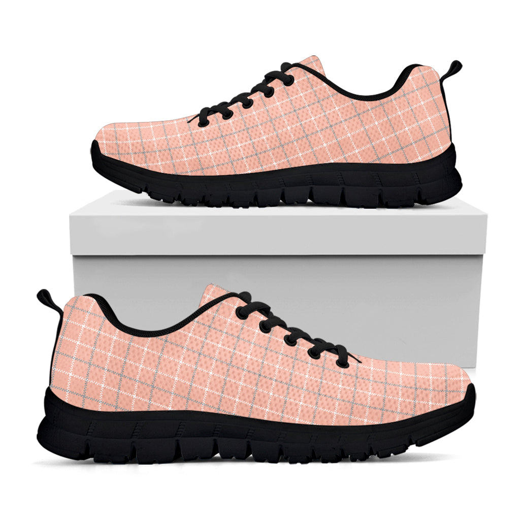 Pastel Orange Tattersall Pattern Print Black Sneakers