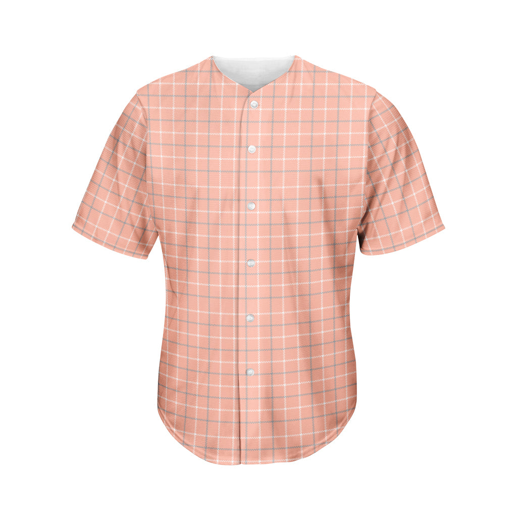 Pastel Orange Tattersall Pattern Print Men's Baseball Jersey