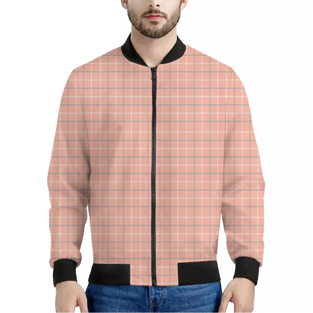 Pastel Orange Tattersall Pattern Print Men's Bomber Jacket