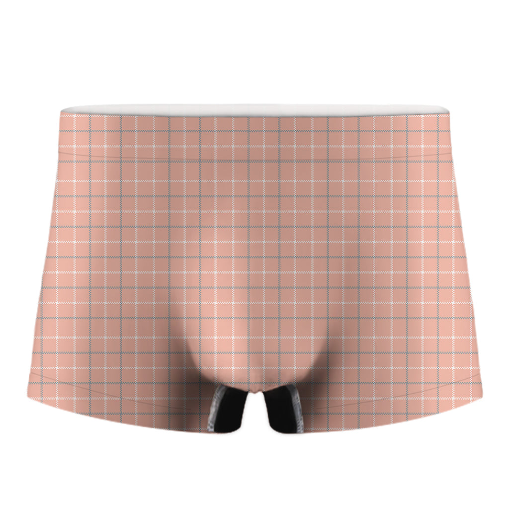 Pastel Orange Tattersall Pattern Print Men's Boxer Briefs