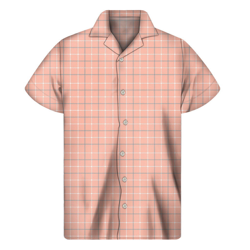 Pastel Orange Tattersall Pattern Print Men's Short Sleeve Shirt