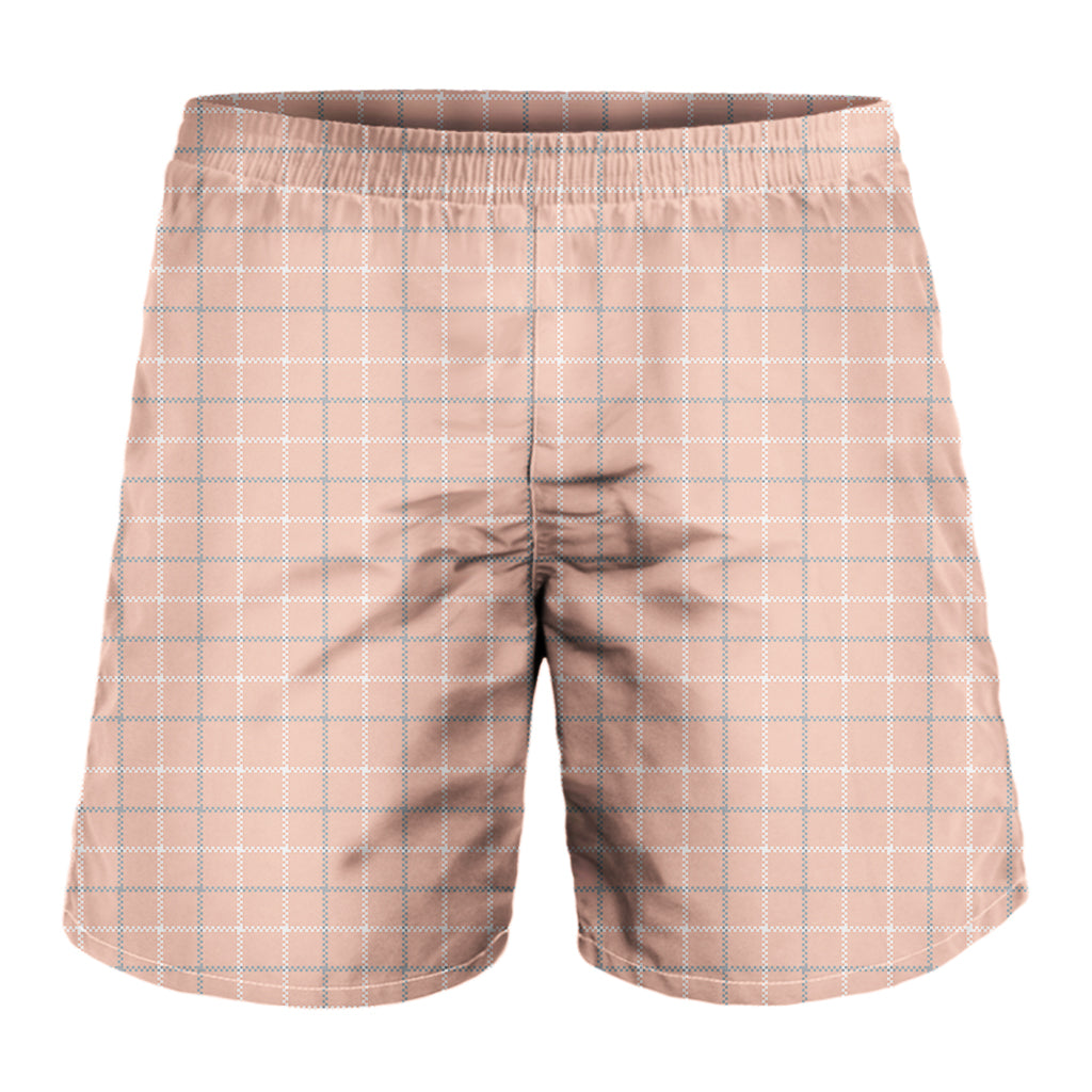 Pastel Orange Tattersall Pattern Print Men's Shorts