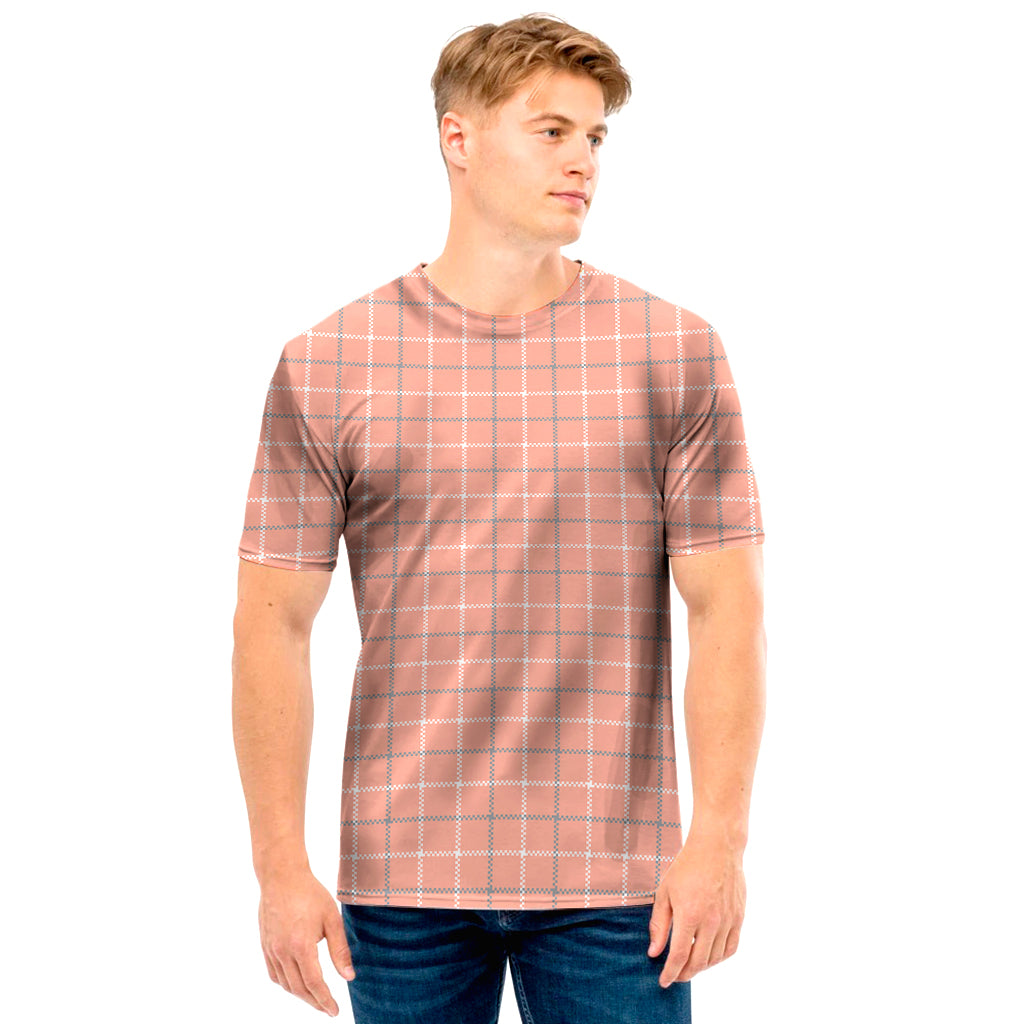 Pastel Orange Tattersall Pattern Print Men's T-Shirt