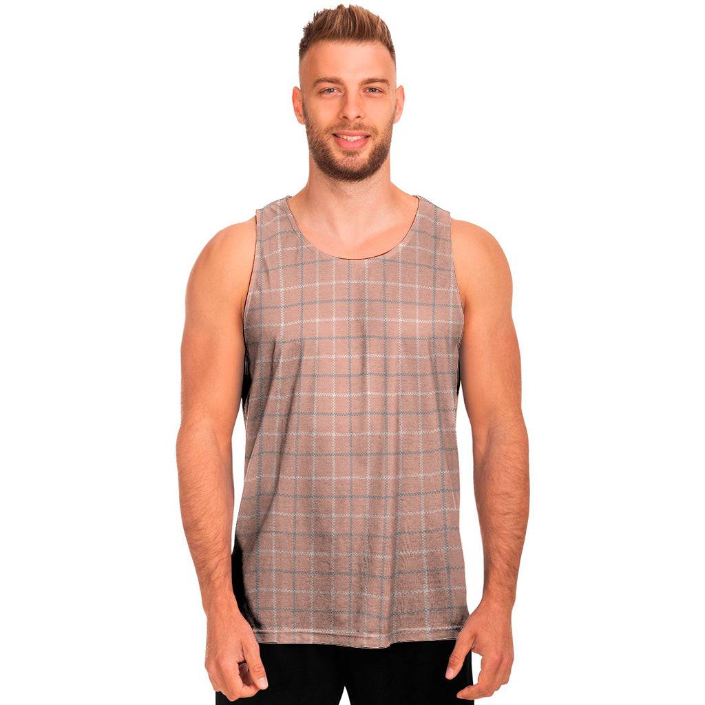 Pastel Orange Tattersall Pattern Print Men's Tank Top