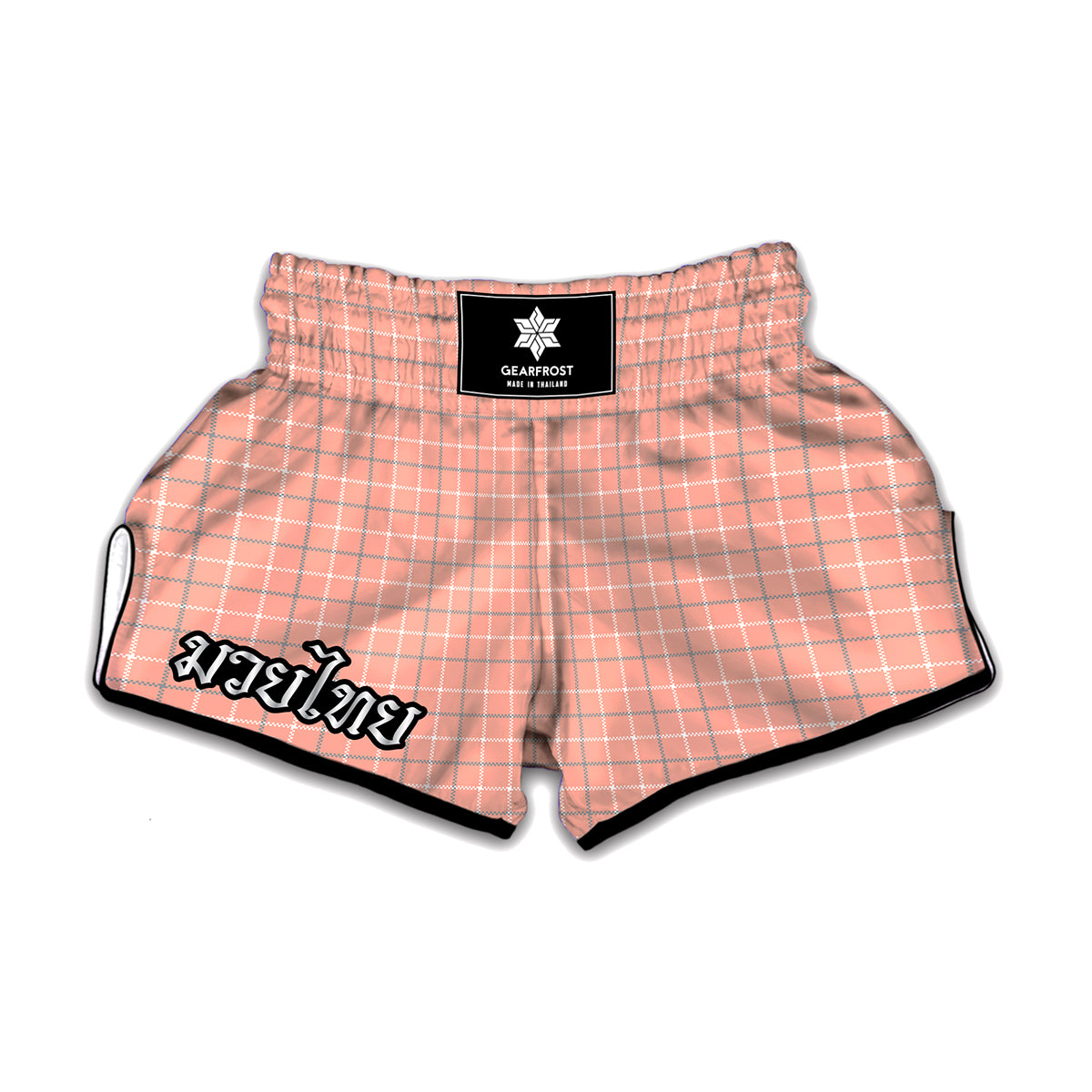 Pastel Orange Tattersall Pattern Print Muay Thai Boxing Shorts