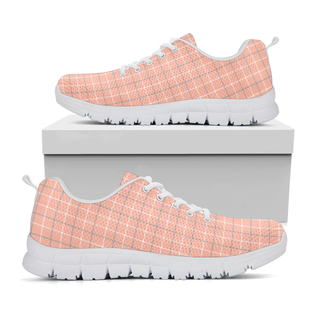 Pastel Orange Tattersall Pattern Print White Sneakers