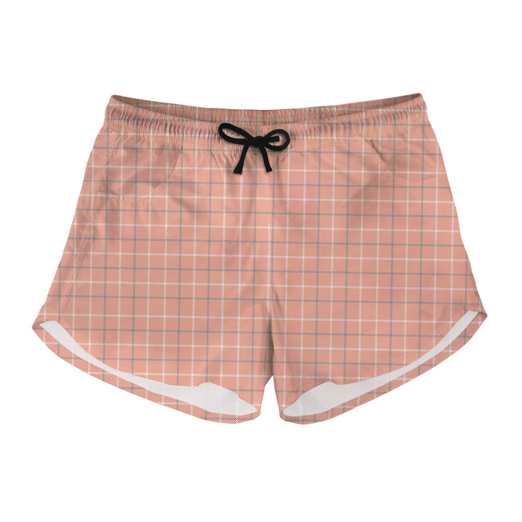 Pastel Orange Tattersall Pattern Print Women's Shorts