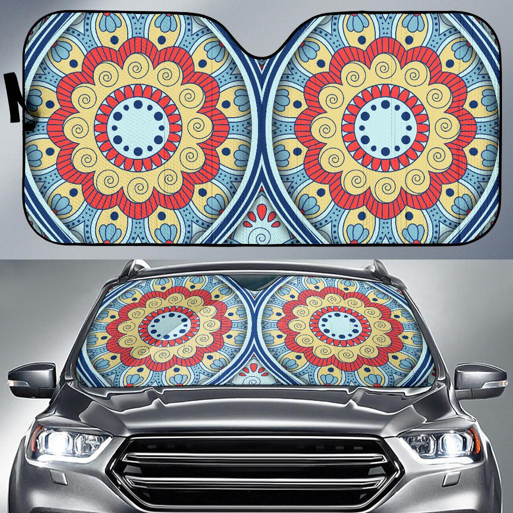 Pastel Ornament Mandala Print Car Sun Shade