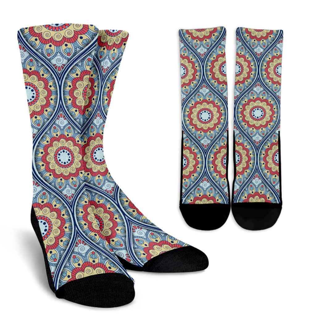 Pastel Ornament Mandala Print Crew Socks