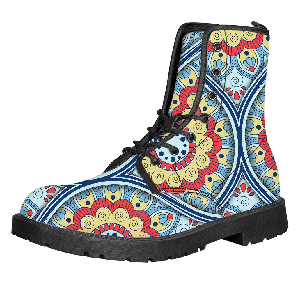 Pastel Ornament Mandala Print Leather Boots