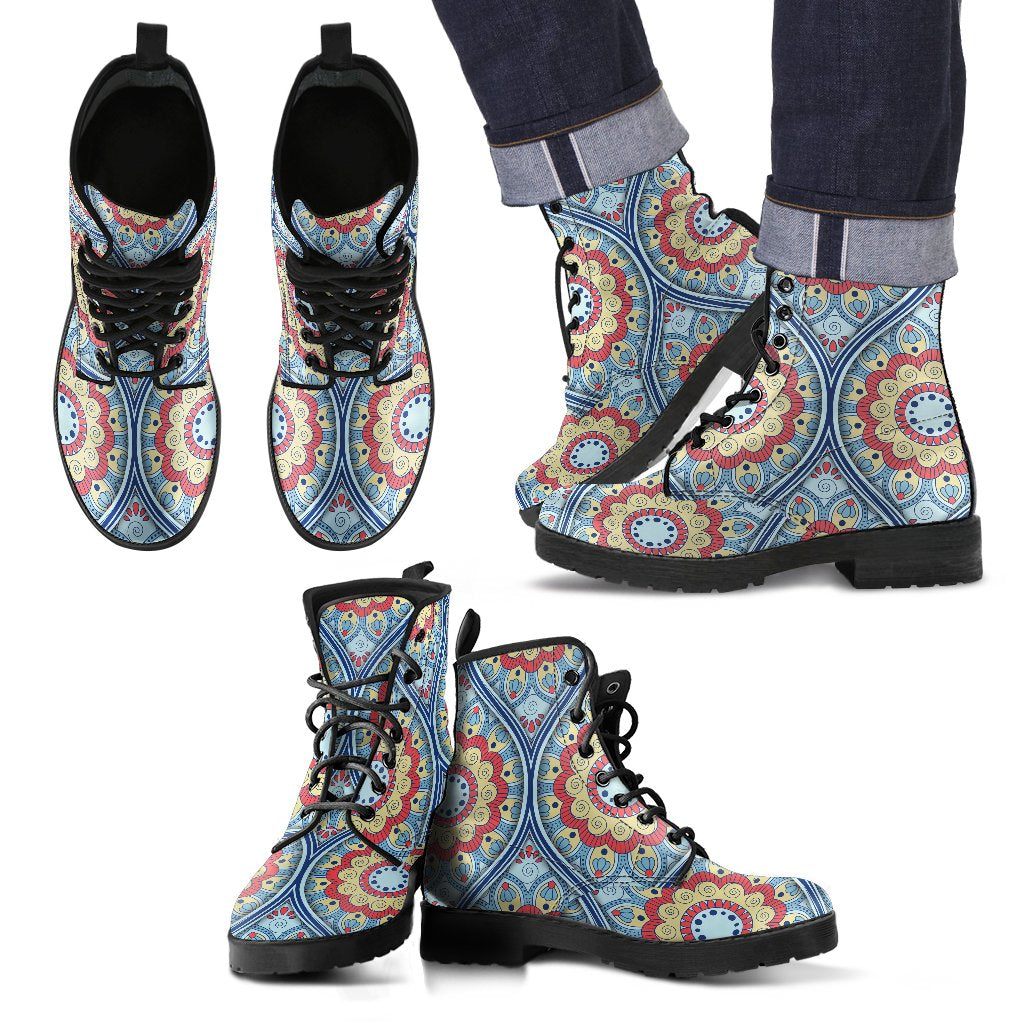 Pastel Ornament Mandala Print Men's Boots