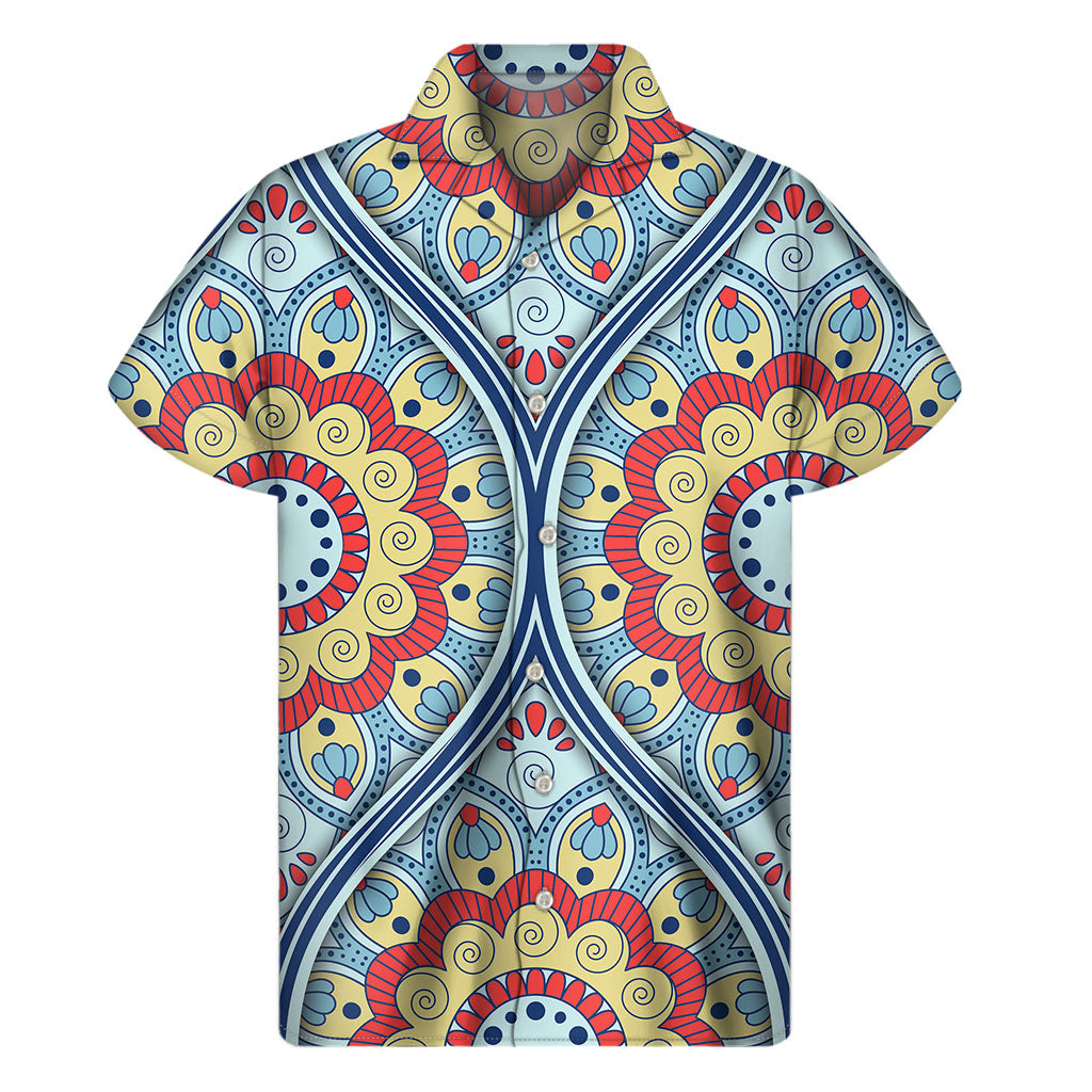 Pastel Ornament Mandala Print Men's Short Sleeve Shirt