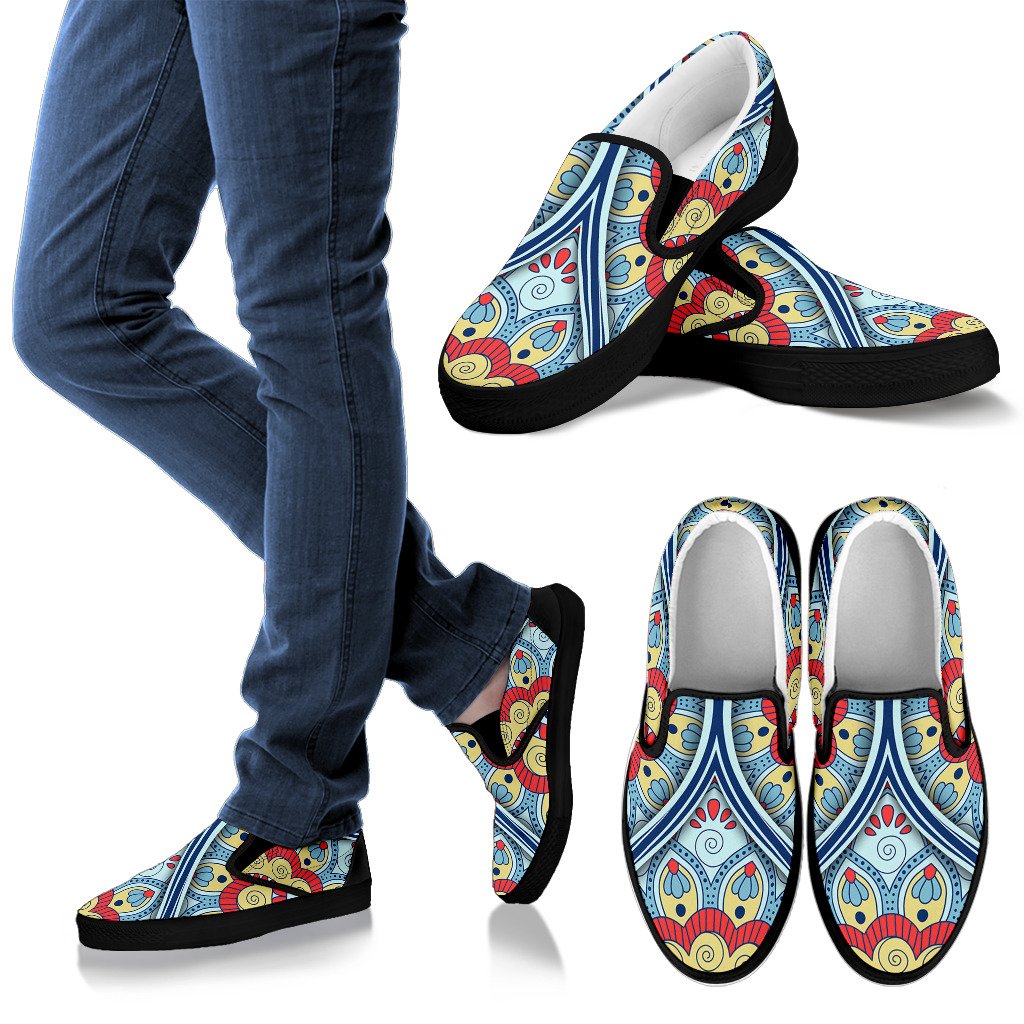 Pastel Ornament Mandala Print Men's Slip On Shoes